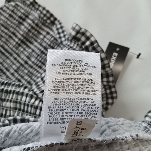 Express Black and White Smocked Lace Up Stretchy Gingham Tube Top Women's Large - Picture 4 of 12